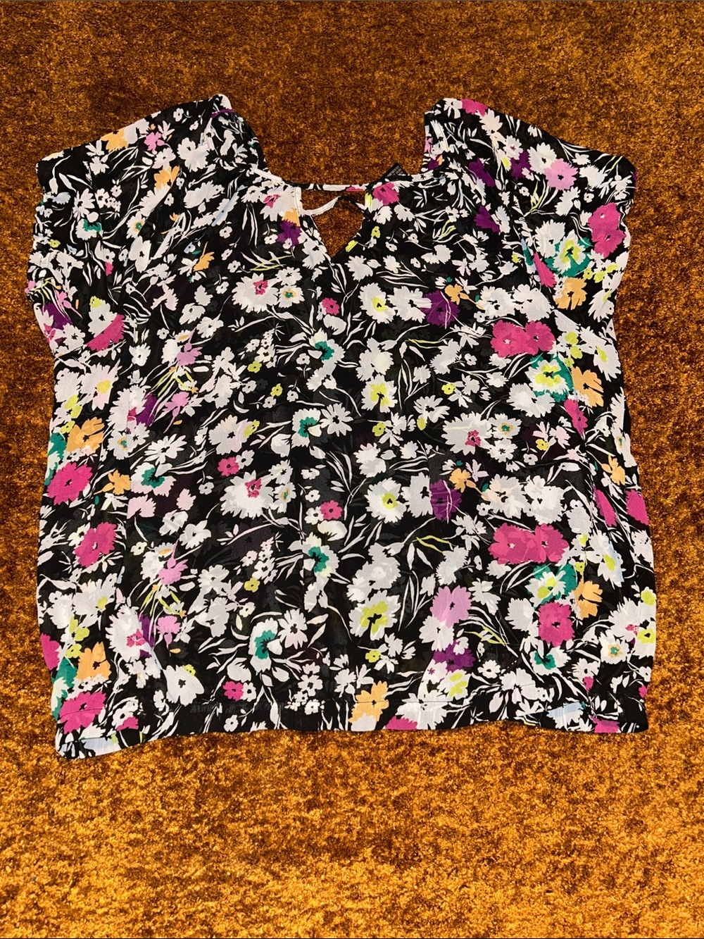 torrid Black Floral Keyhole Flutter Sleeve Top